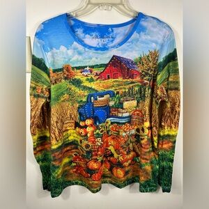 Gloria Vanderbilt Fall Harvest Top Women’s L Double Sided‎ Festive Maximalist